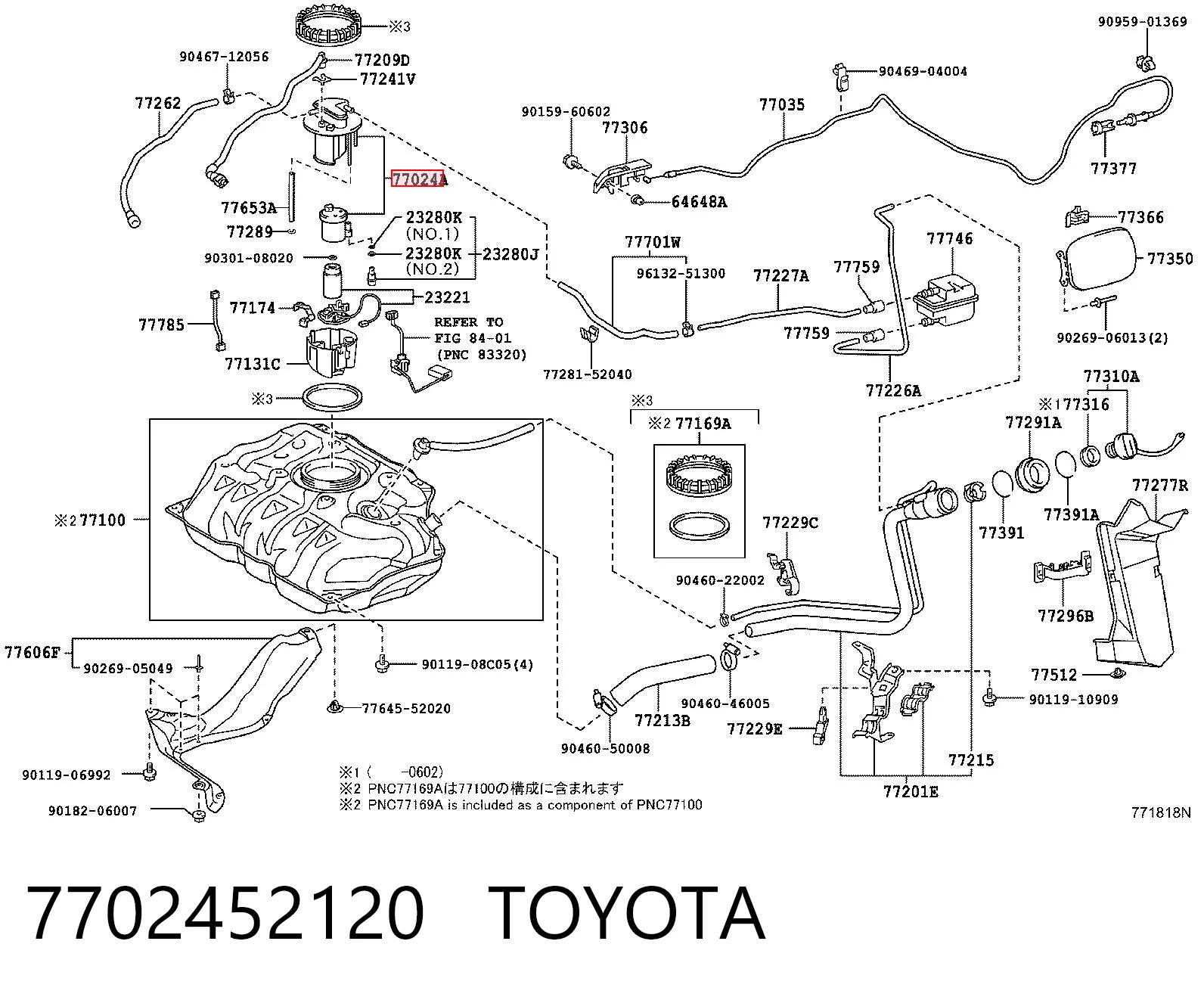 7702452120 Toyota Filtro de combustível