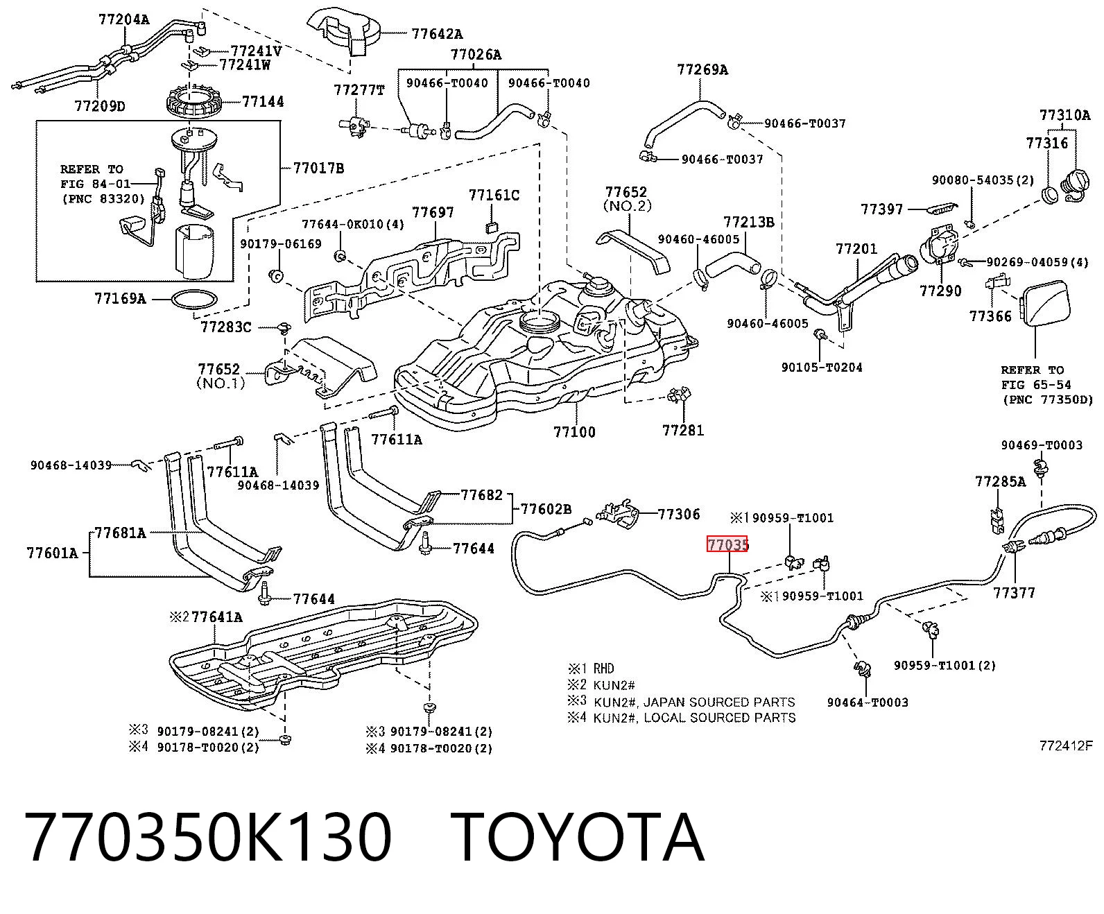 770350K130 Toyota Cabo de abertura do alcapão do tanque de combustível