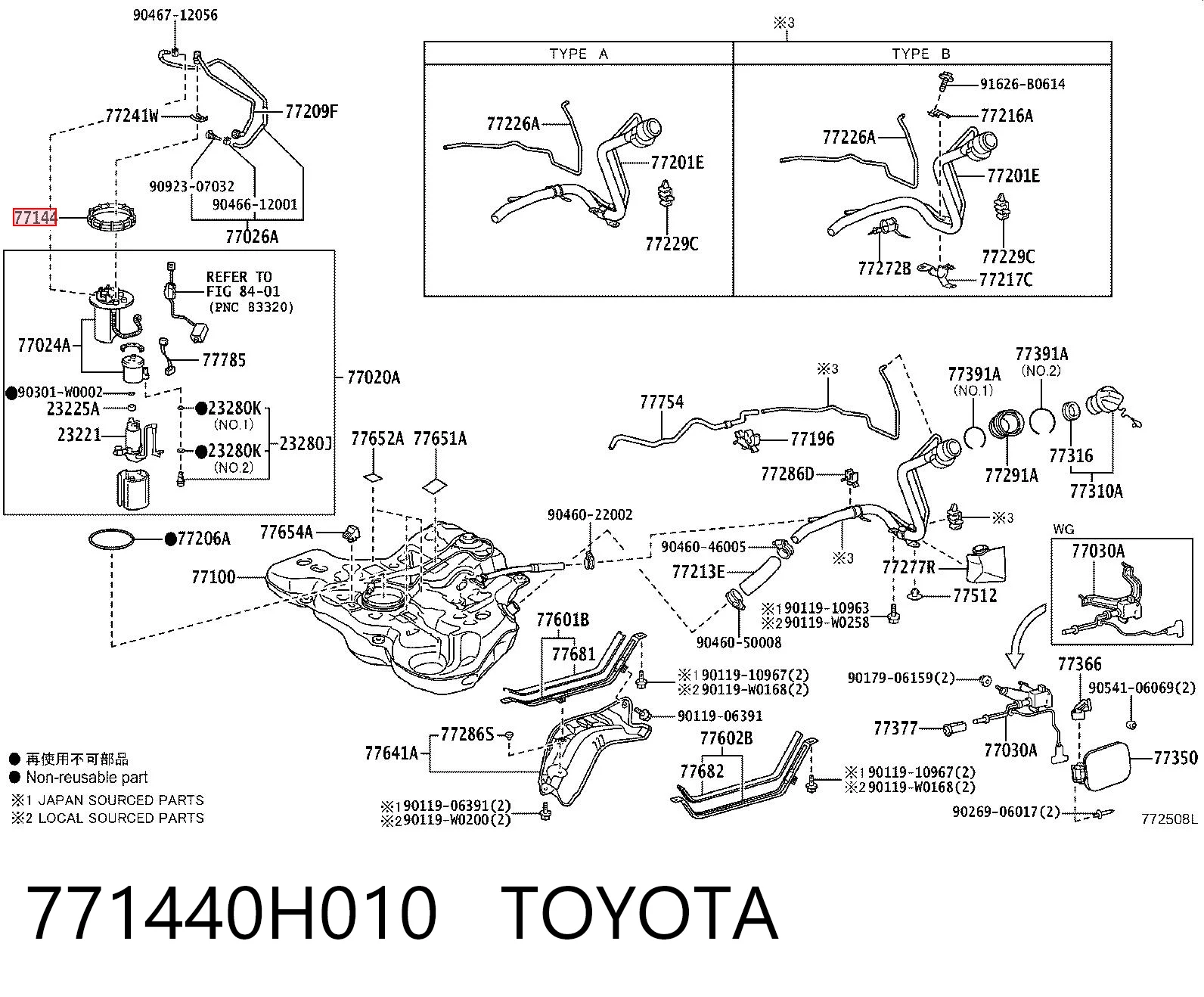 771440H010 Toyota Tampa de casco de filtro de combustível
