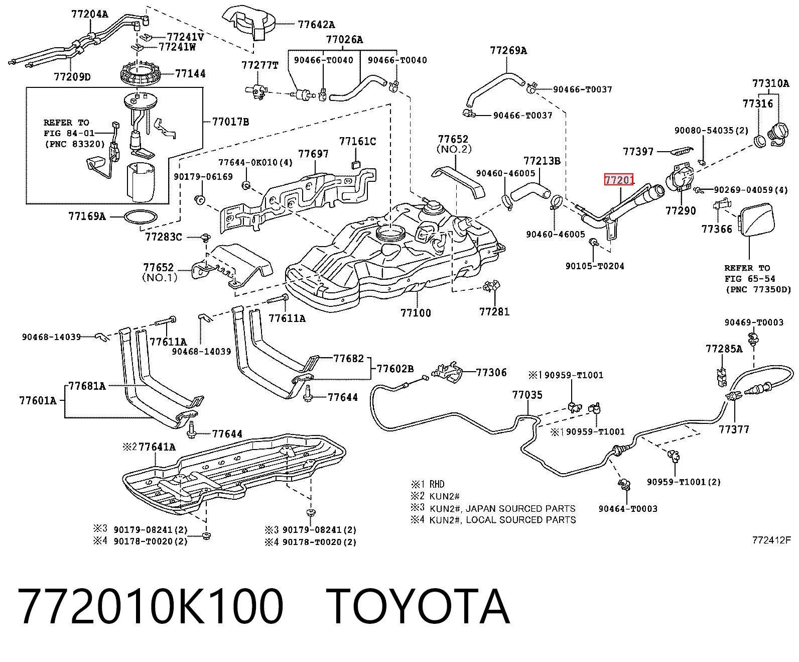 772010K100 Toyota Gargalo de enchimento do tanque de combustível
