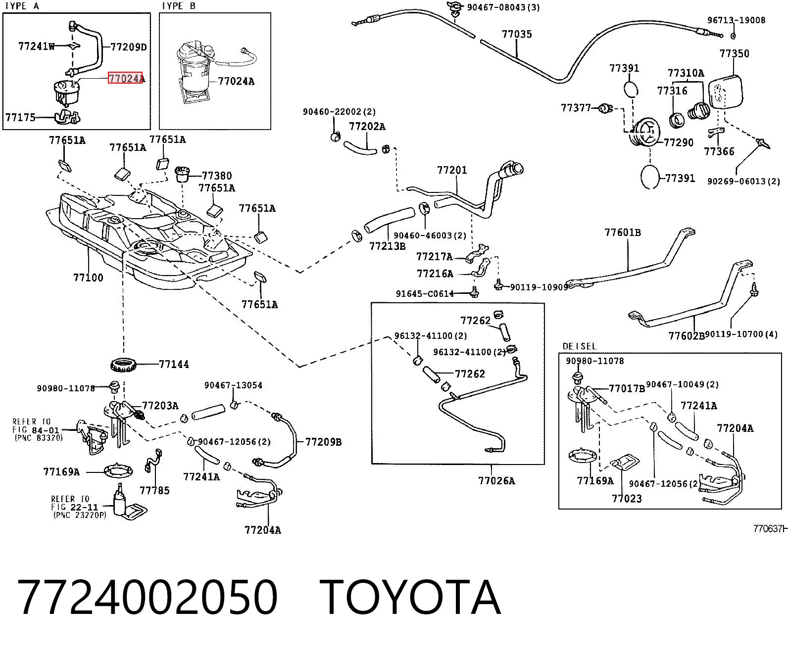 Módulo de bomba de combustível com sensor do nível de combustível Toyota Corolla  E11