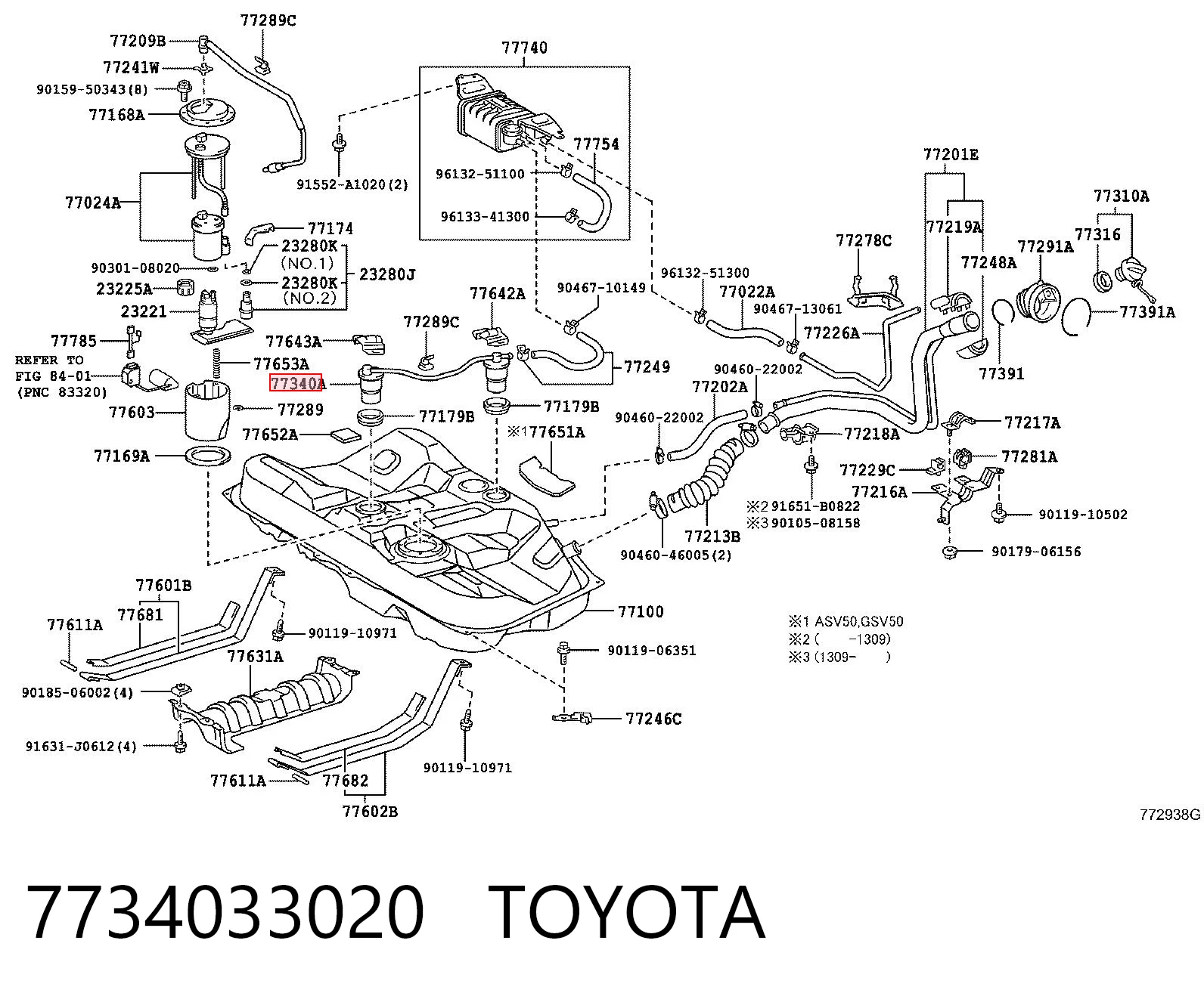 7734033020 Toyota Válvula de ventilação dos gases do tanque de combustível