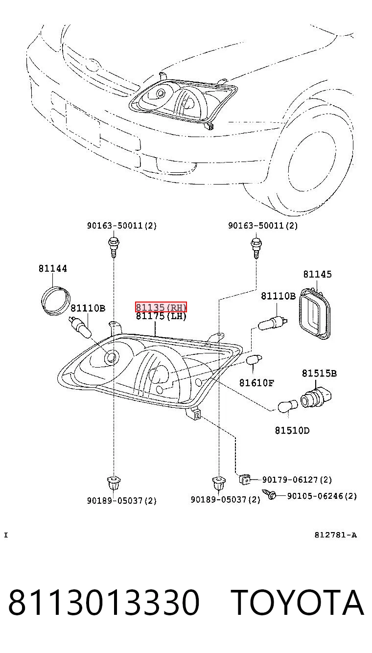 8113013330 Toyota Luz direita