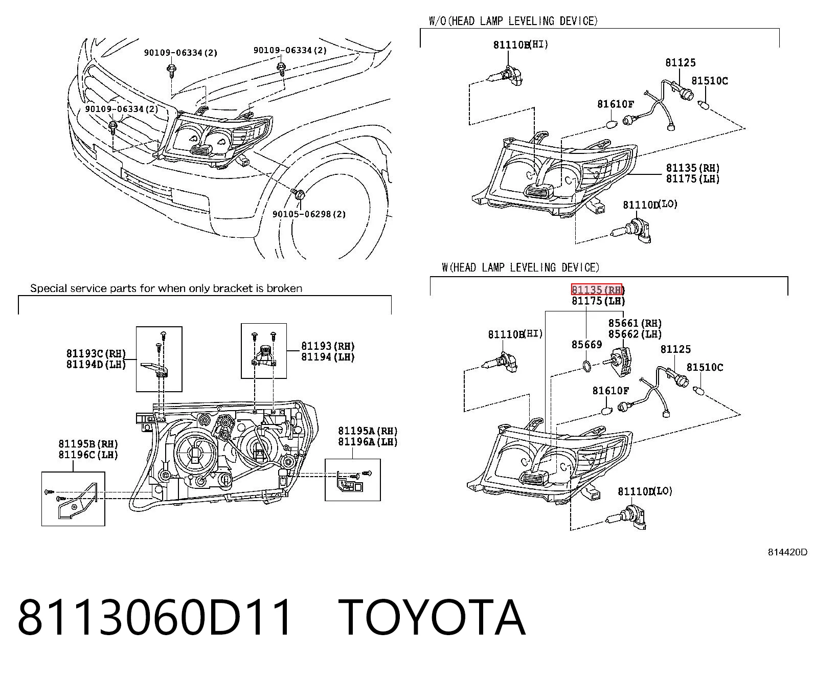 Luz direita para Toyota Land Cruiser  J200