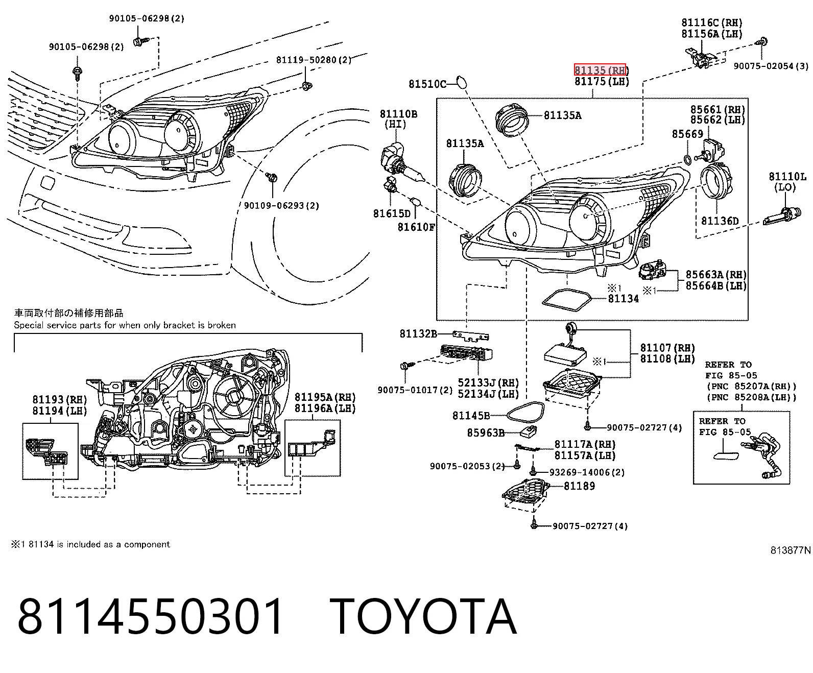 Luz direita para Lexus LS USF4