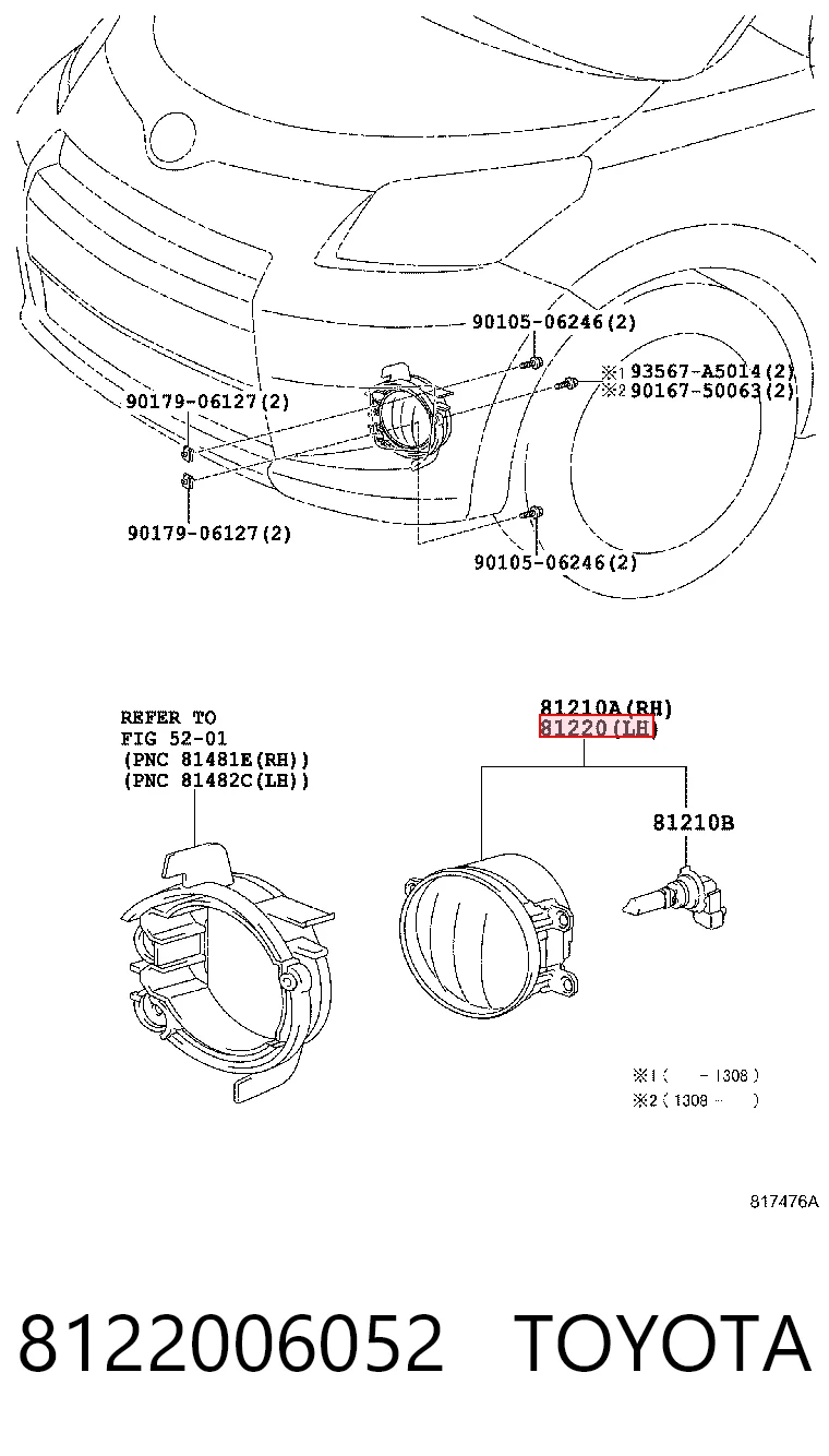 8122006052 Toyota Luzes de nevoeiro esquerdas