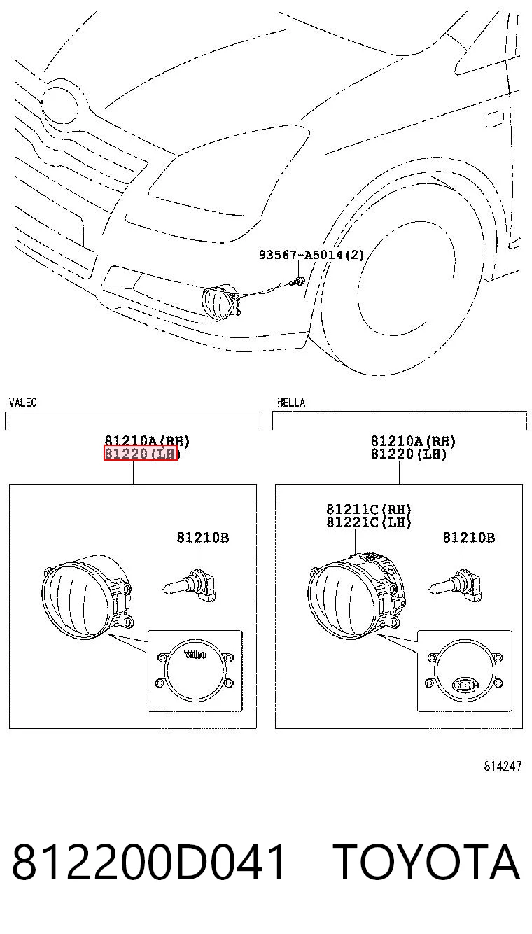 812200D041 Toyota Luzes de nevoeiro esquerdas