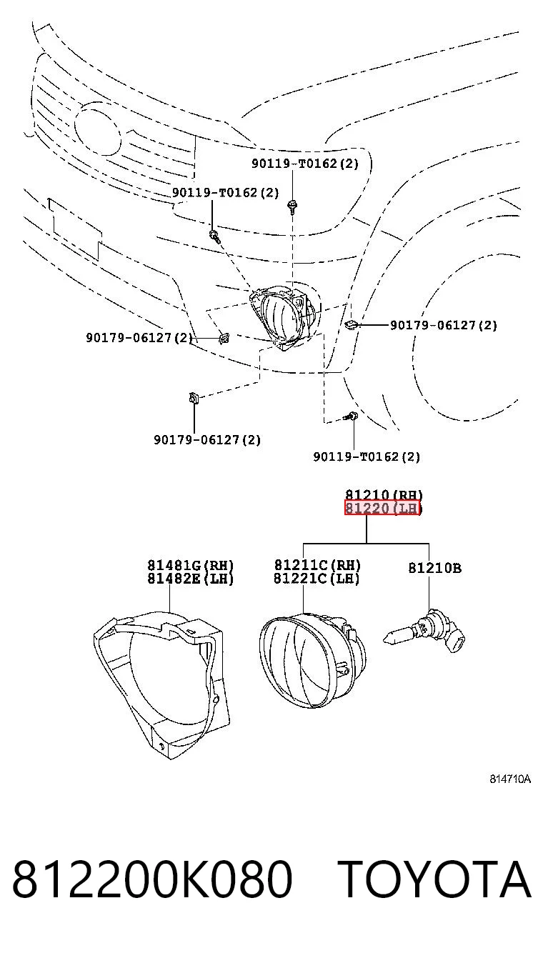 812200K080 Toyota Luzes de nevoeiro esquerdas