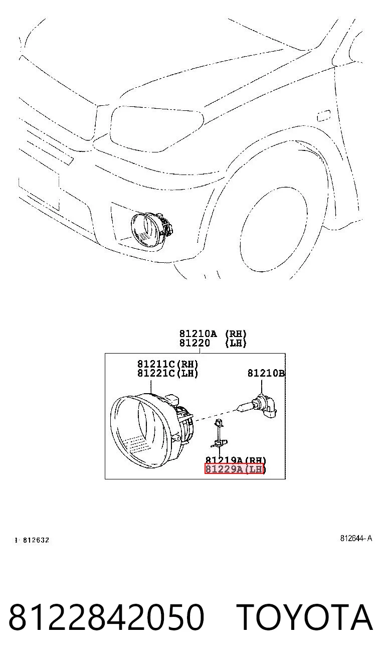 8122842050 Toyota Consola de fixação das luzes de nevoeiro esquerdas