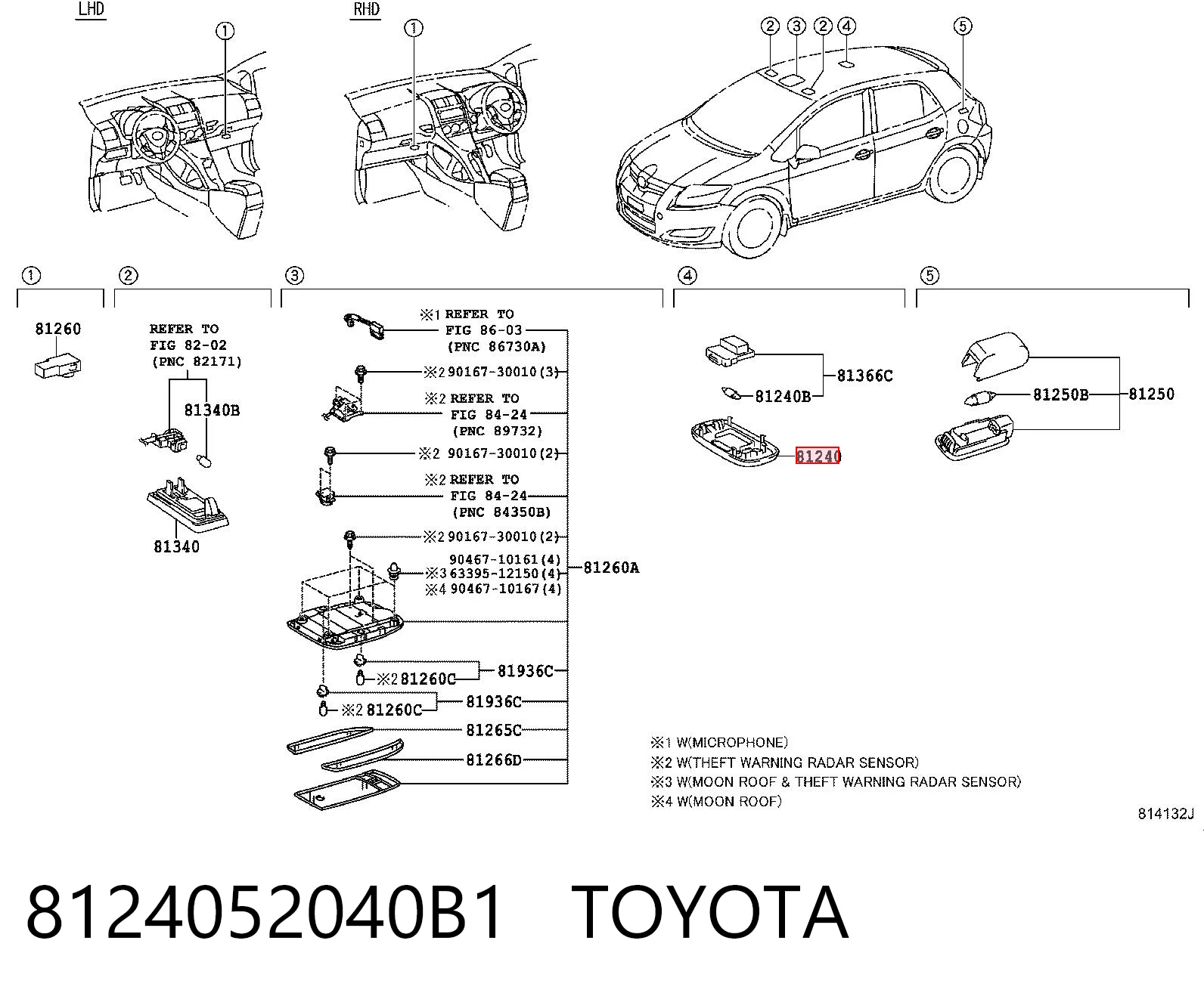 8124052040B1 Toyota Quebra-luz traseiro de iluminação de salão (de cabina)