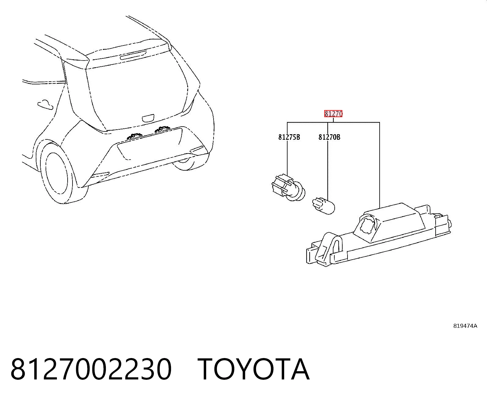 8127002230 Toyota Lanterna da luz de fundo de matrícula traseira