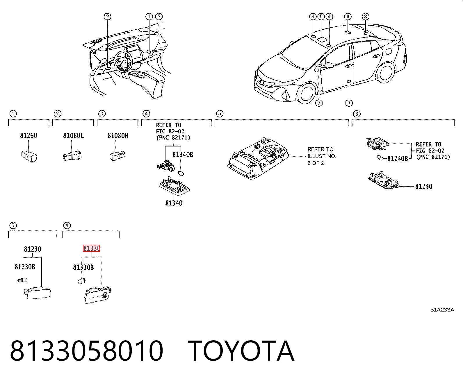 8133058010 Toyota Quebra-luz da luz de fundo da seção de bagagem