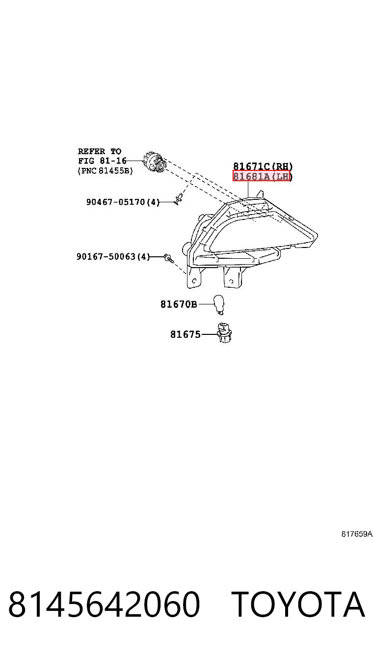 8145642060 Toyota Lanterna de nevoeiro traseira esquerda
