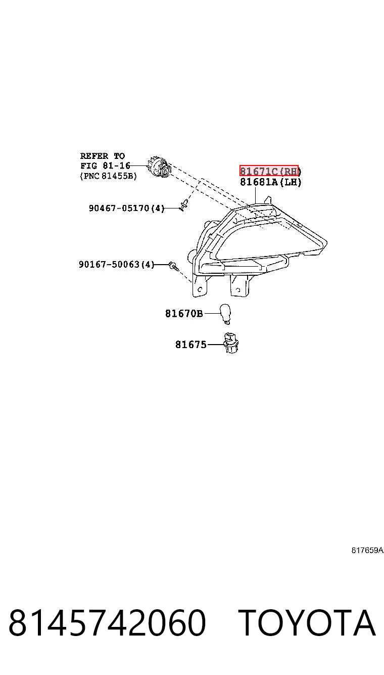 8145742060 Toyota Lanterna de nevoeiro traseira direita