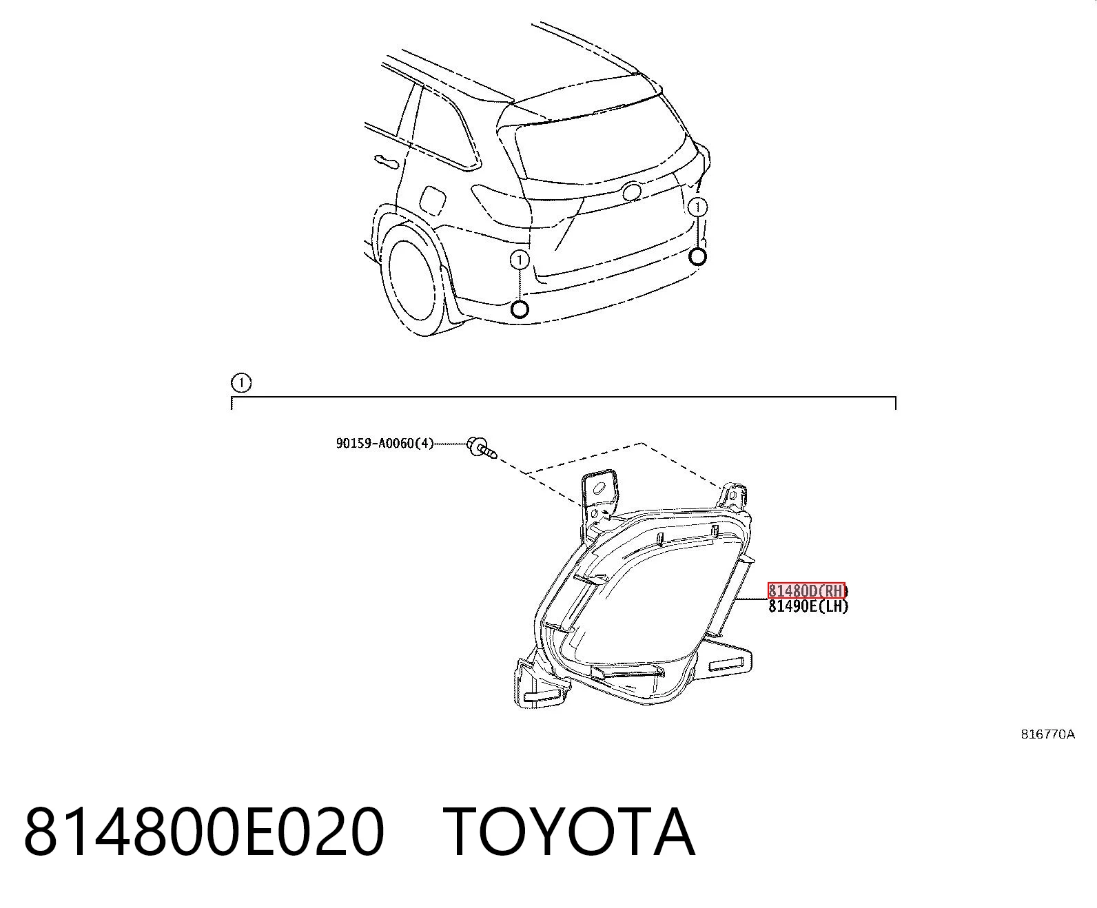 814800E020 Toyota Retrorrefletor (refletor) do pára-choque traseiro direito