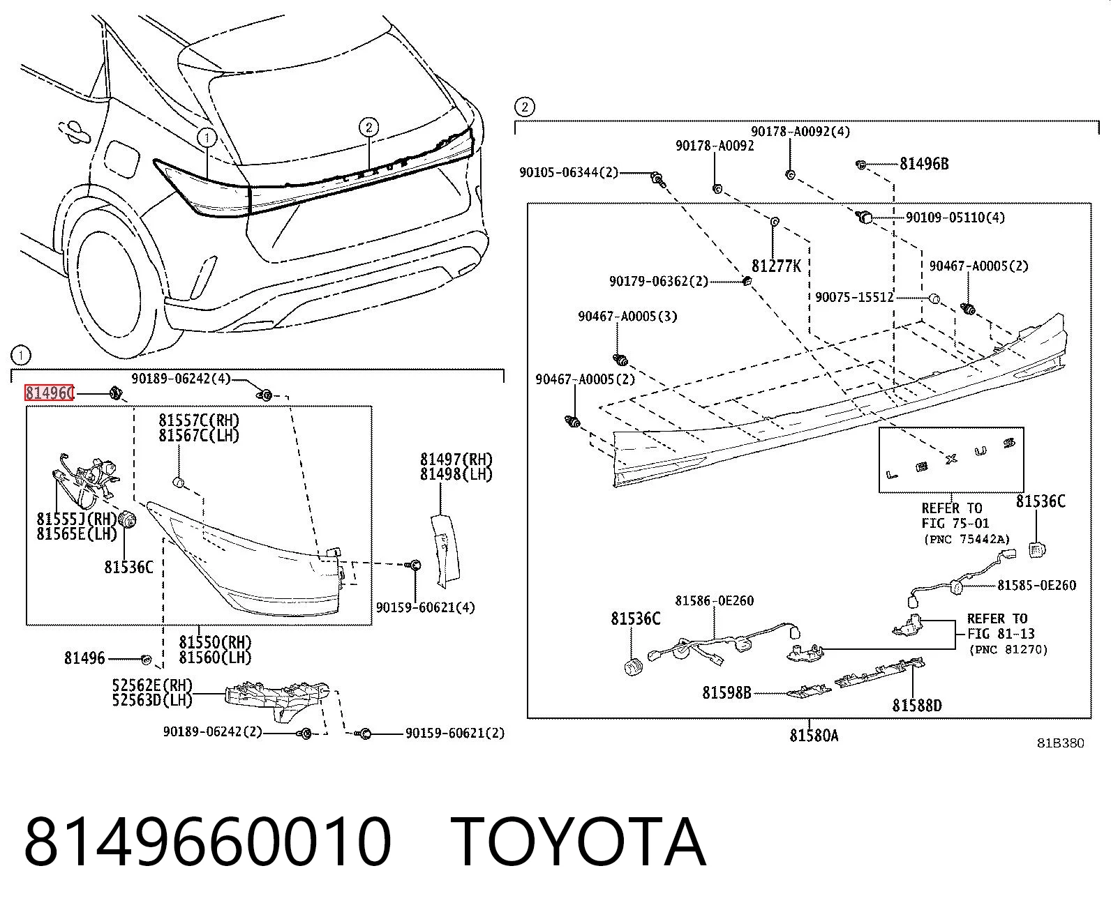 8149660010 Toyota Cápsula (prendedor) de fixação do forro do pára-choque do pára-lama dianteiro