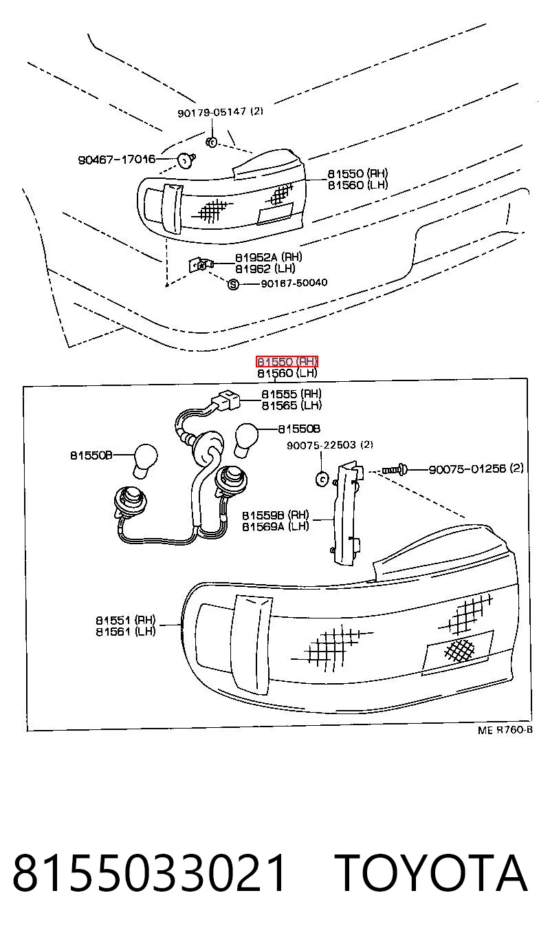 Lanterna traseira direita para Toyota Camry III V10