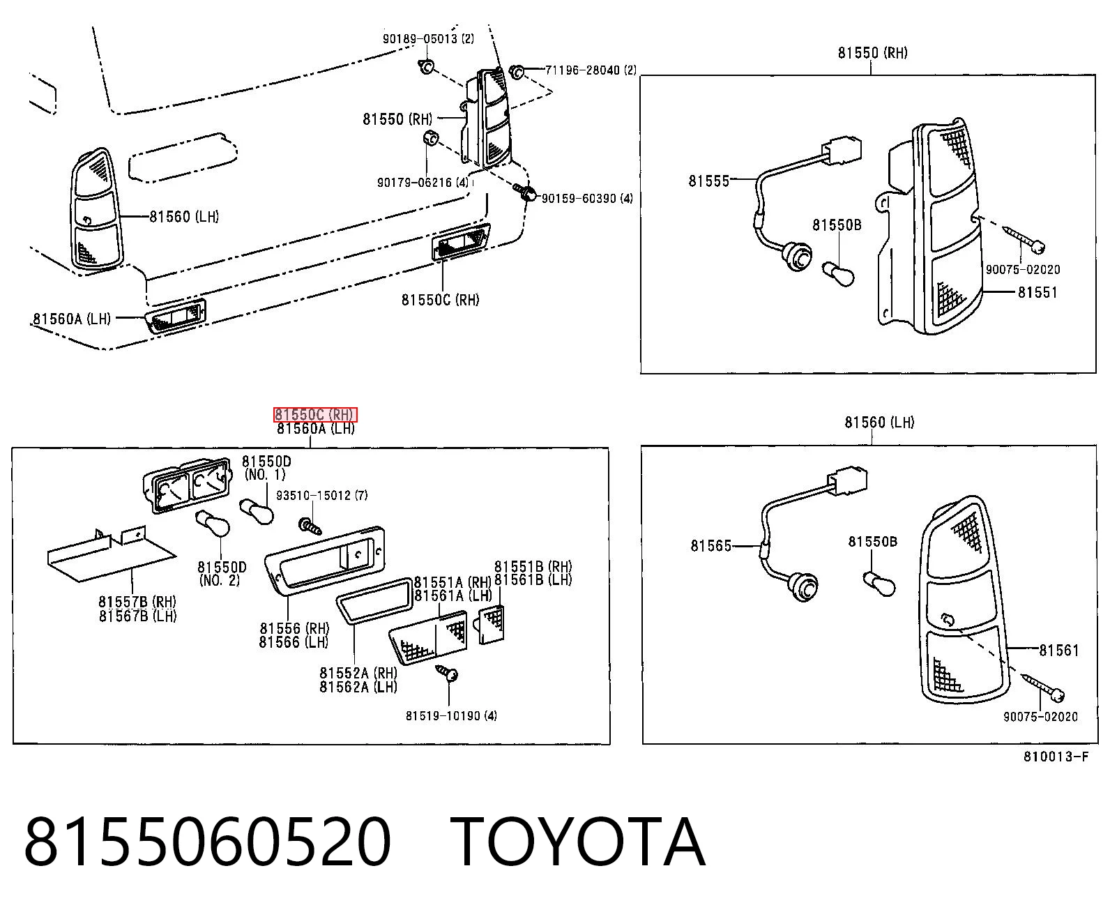 8155060520 Toyota Lanterna do pára-choque traseiro direito