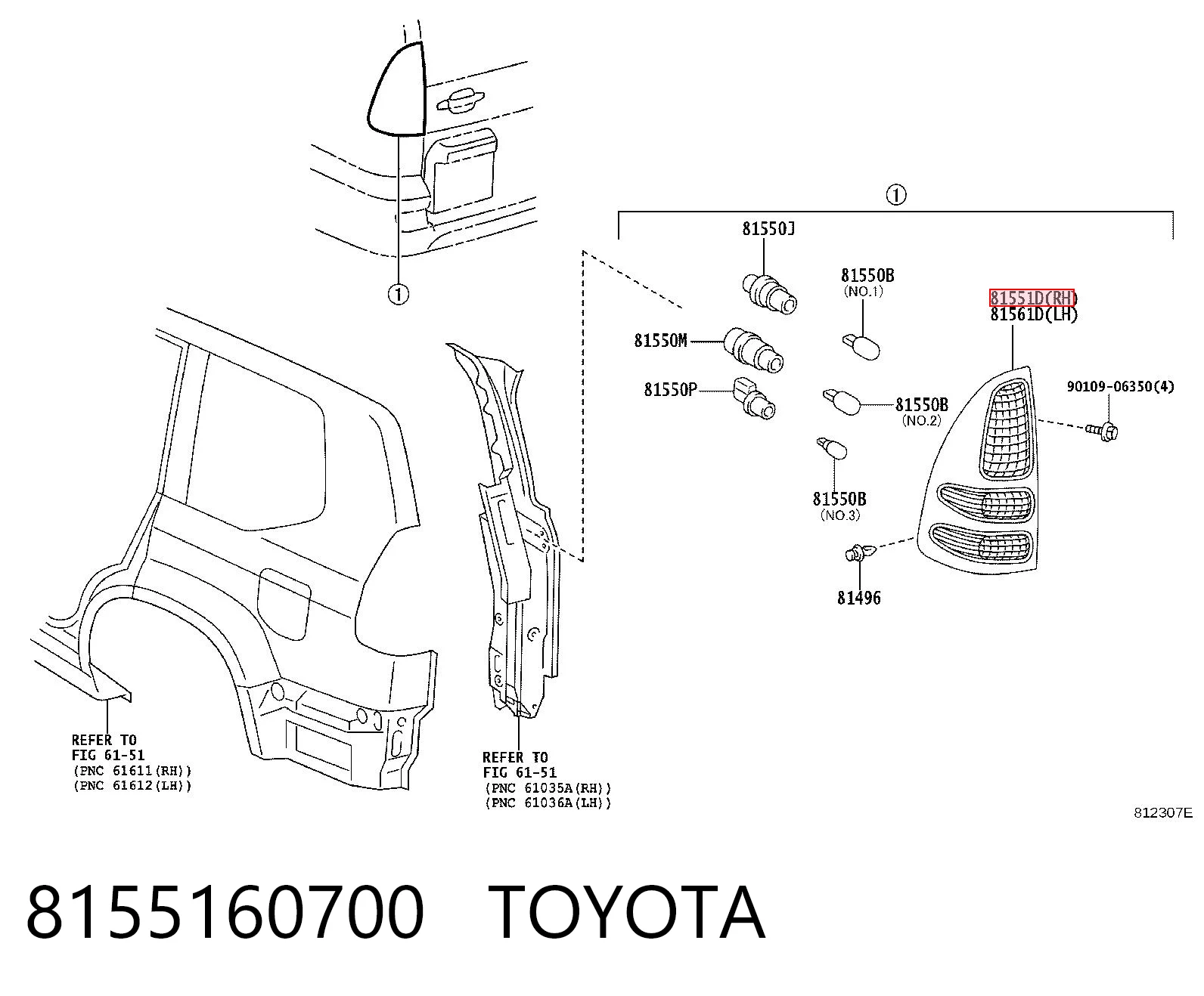 8155160700 Toyota Lanterna traseira direita