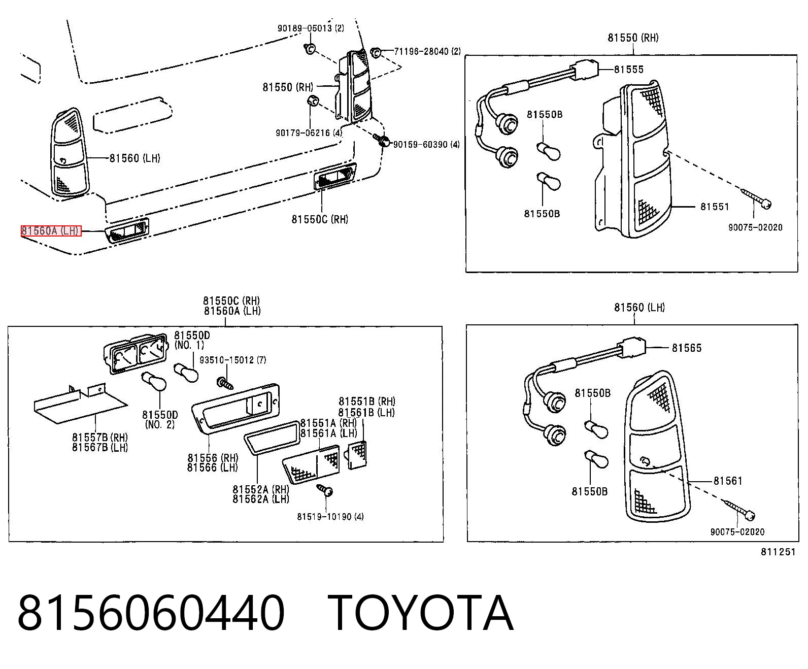 8156060440 Toyota Lanterna do pára-choque traseiro esquerdo