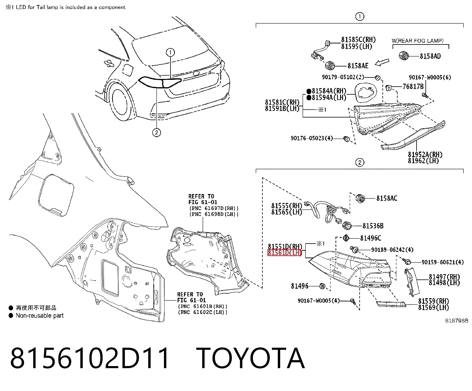 8156102D11 Toyota Lanterna traseira esquerda externa