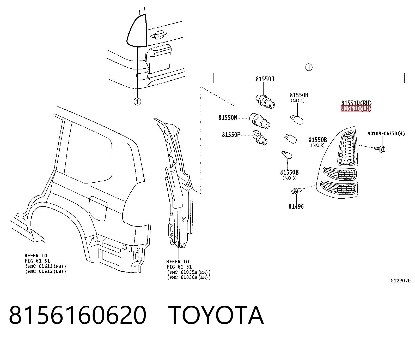8156160620 Toyota Lanterna traseira esquerda