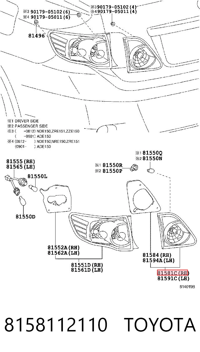 8158112110 Toyota Lanterna traseira direita interna