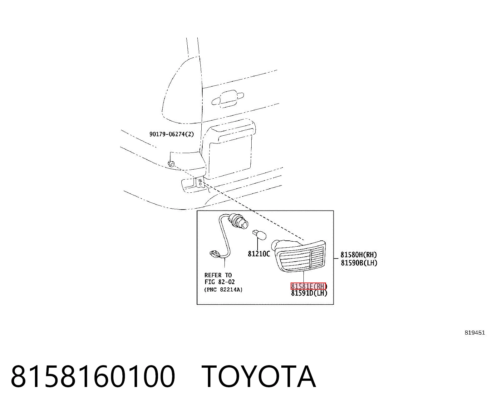8158160100 Toyota Lanterna de nevoeiro traseira direita