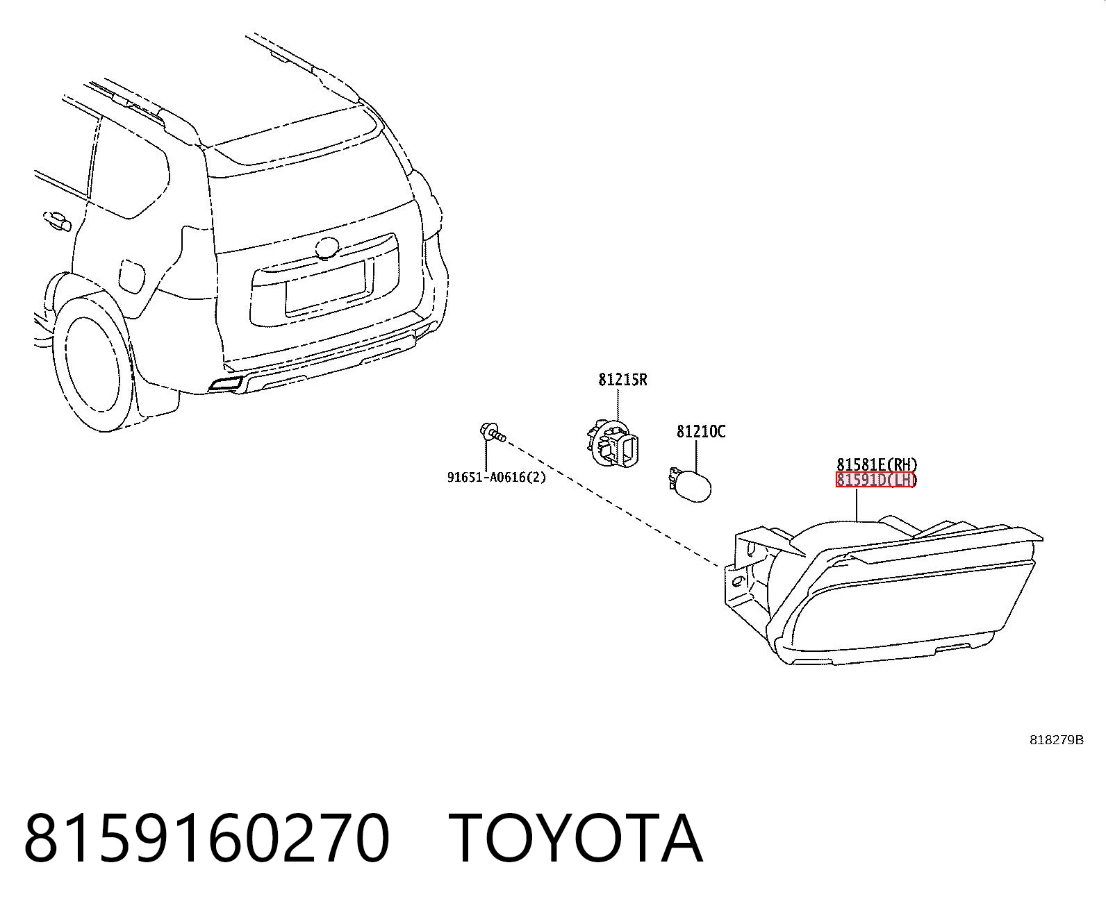 8159160270 Toyota Lanterna de nevoeiro traseira esquerda