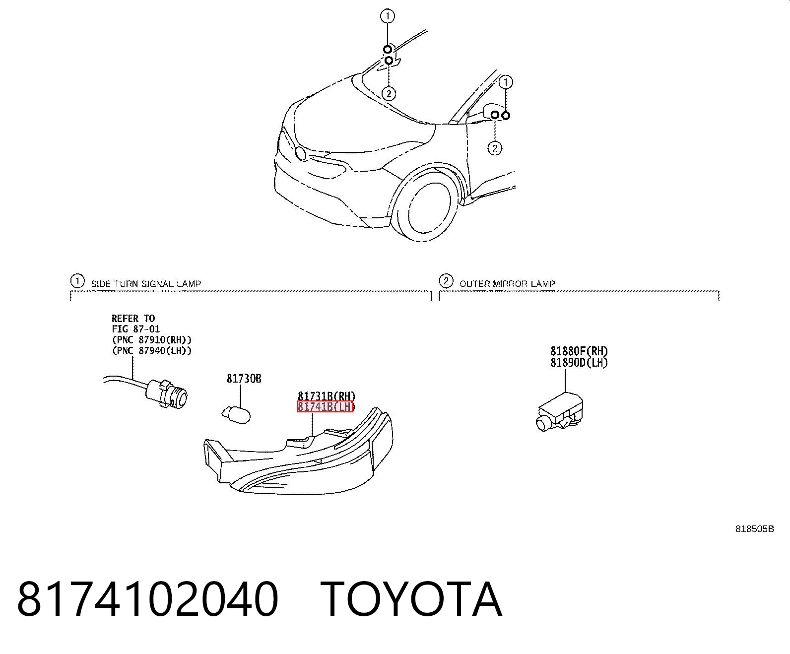 8174102040 Toyota Pisca-pisca de espelho esquerdo