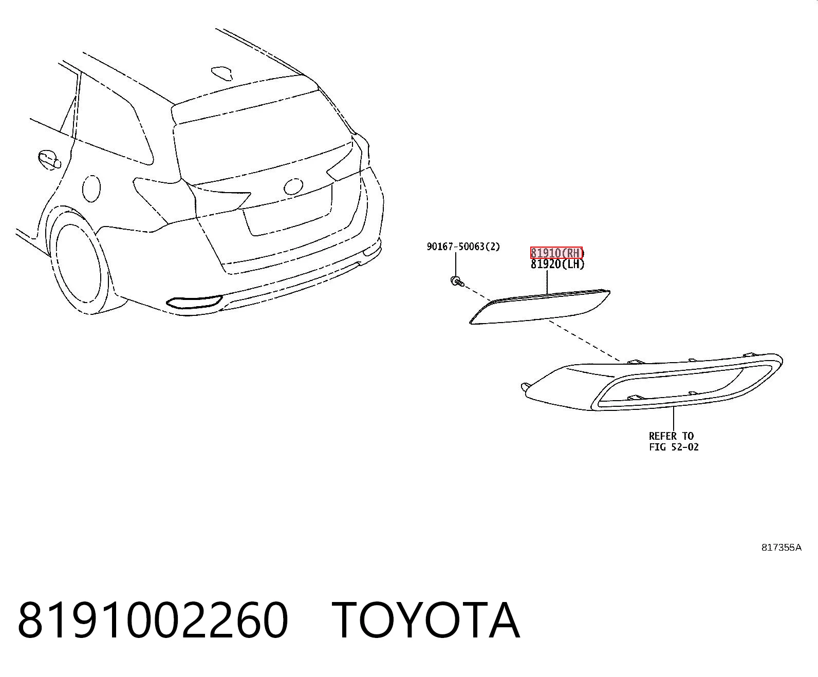 8191002260 Toyota Retrorrefletor (refletor) do pára-choque traseiro direito