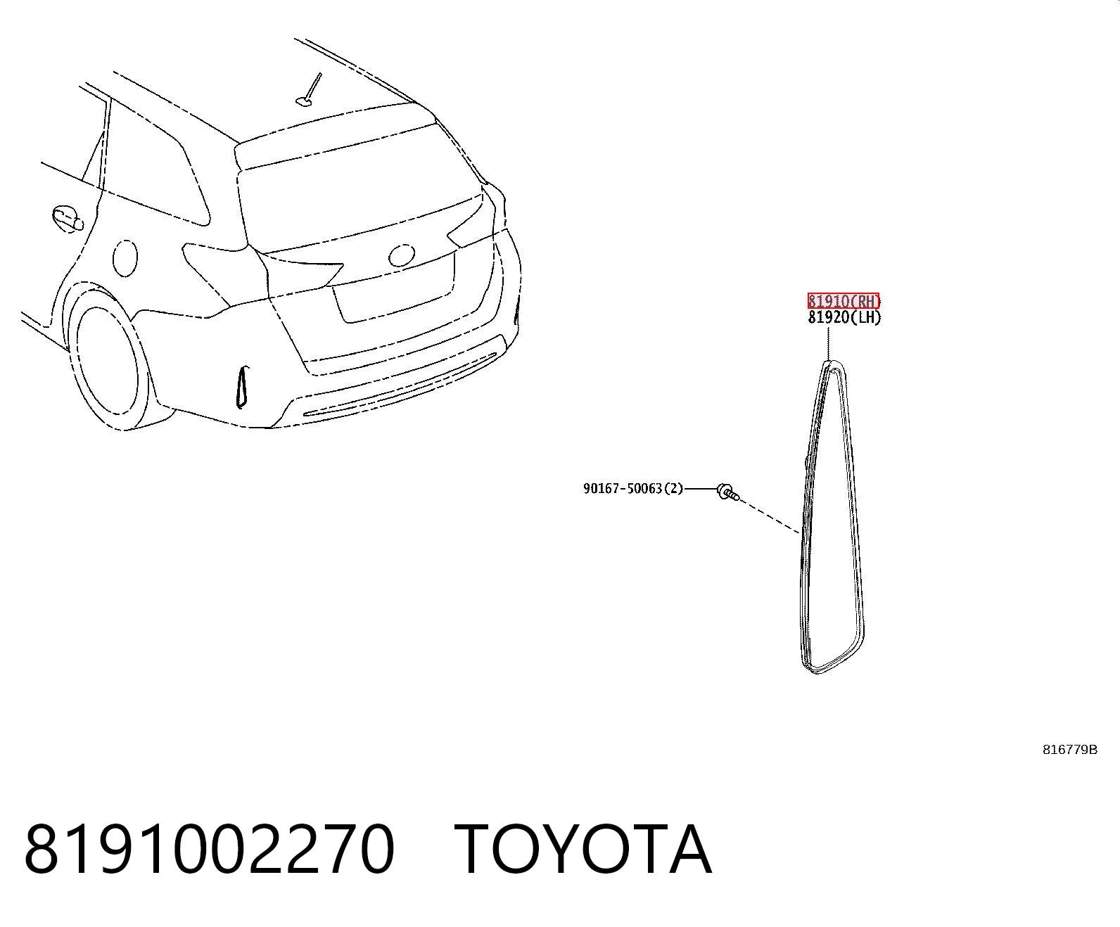 8191002270 Toyota Retrorrefletor (refletor) do pára-choque traseiro direito