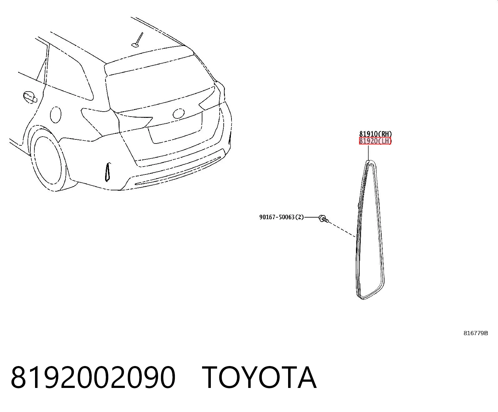 8192002090 Toyota Retrorrefletor (refletor) do pára-choque traseiro esquerdo