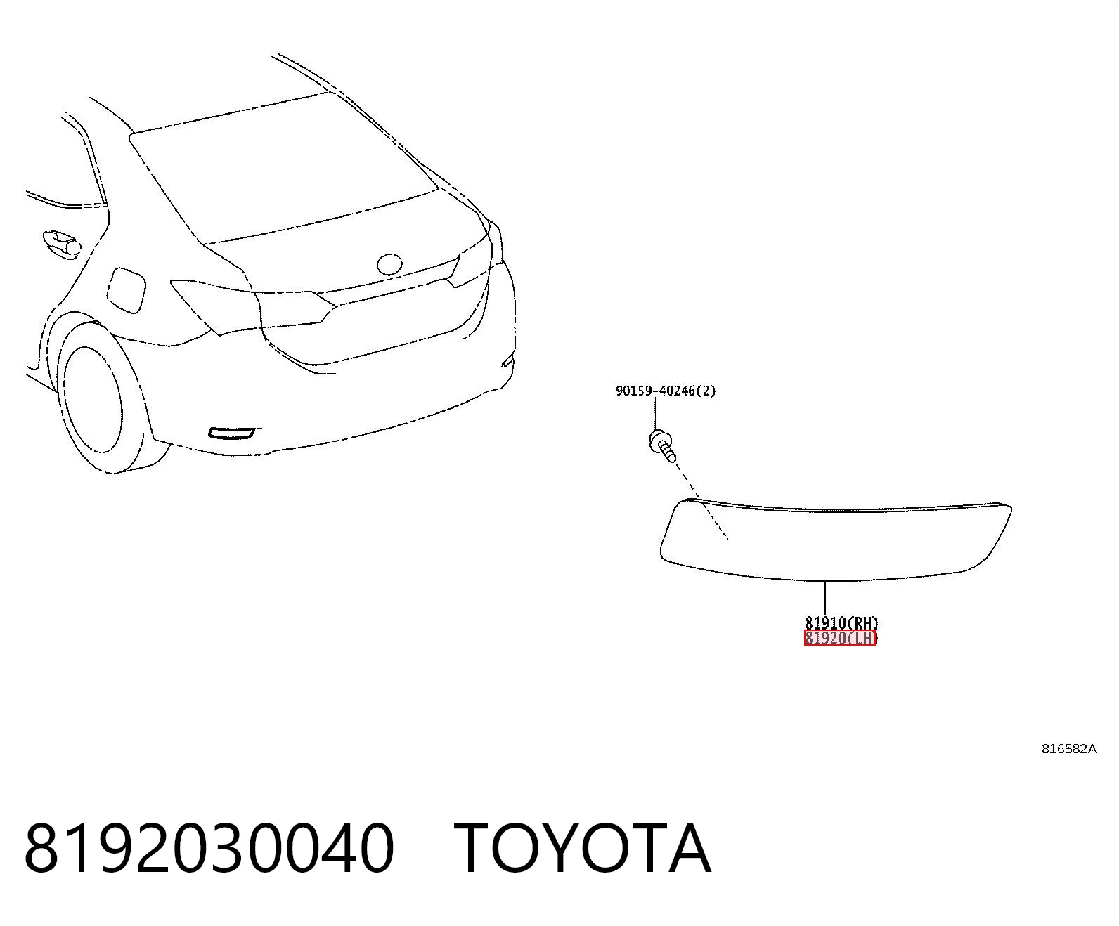 8192030040 Toyota Retrorrefletor (refletor) do pára-choque traseiro esquerdo