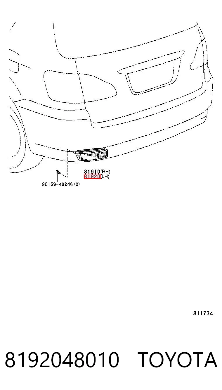 8192048010 Toyota Retrorrefletor (refletor) do pára-choque traseiro esquerdo
