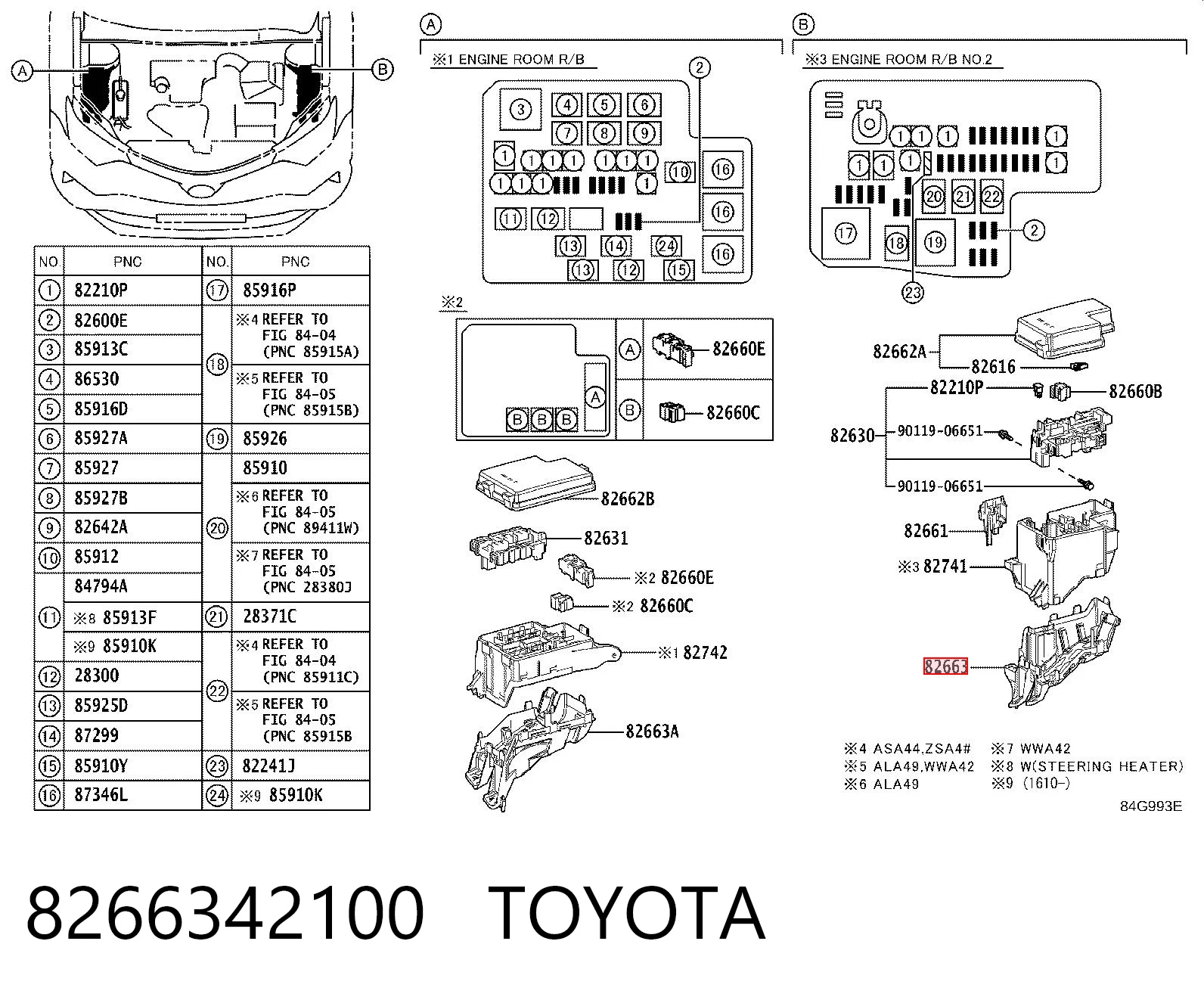 8266342100 Toyota Tampa da unidade de relê