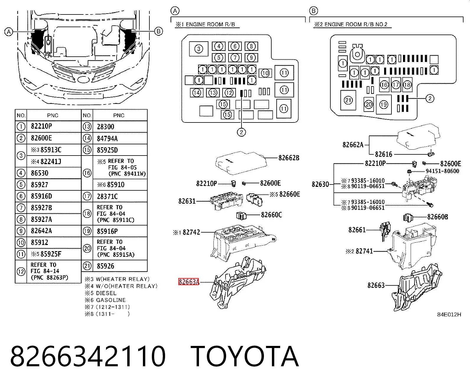 8266342110 Toyota Tampa da unidade de relê