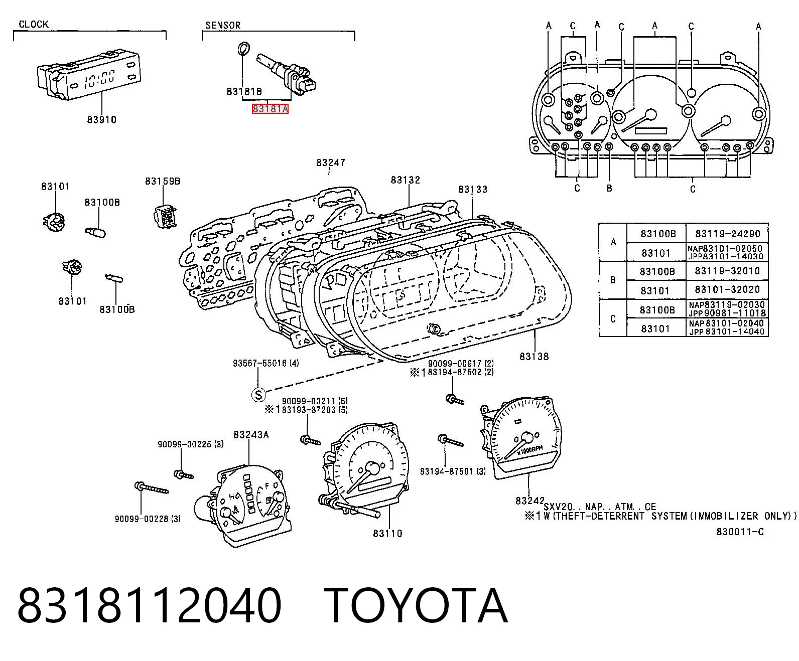 8318112040 Toyota Sensor de velocidade