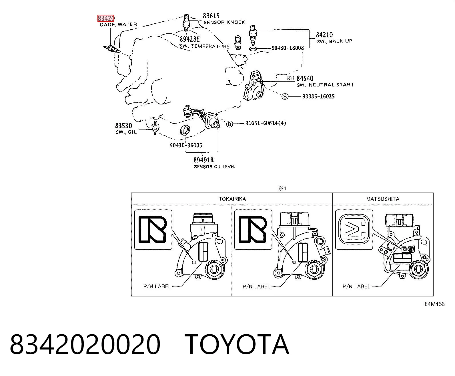 8342020020 Toyota Sensor de temperatura do fluido de esfriamento