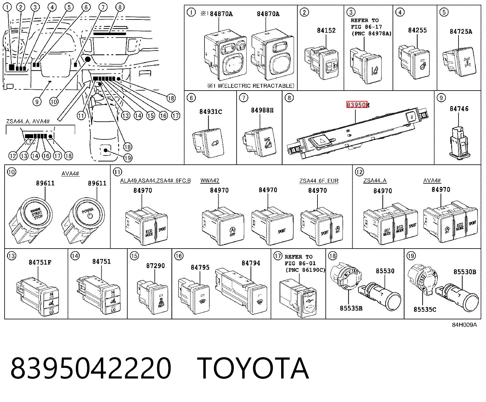 Botão de ativação do sinal de emergência para Toyota RAV4 IV A4