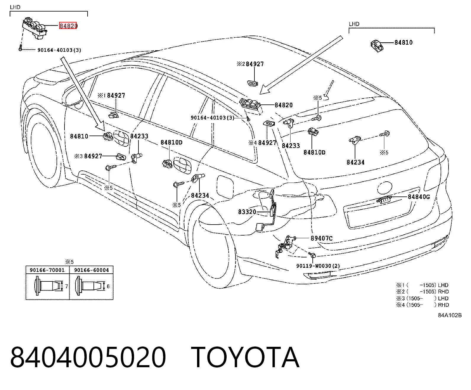 8404005020 Toyota Unidade de botões dianteira esquerda de controlo de elevador de vidro