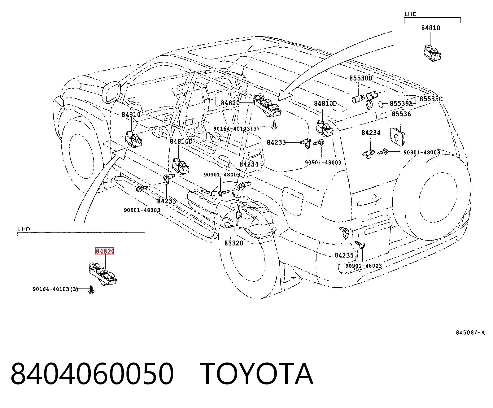 8404060050 Toyota Unidade de botões de controlo de elevador de vidro de consola central