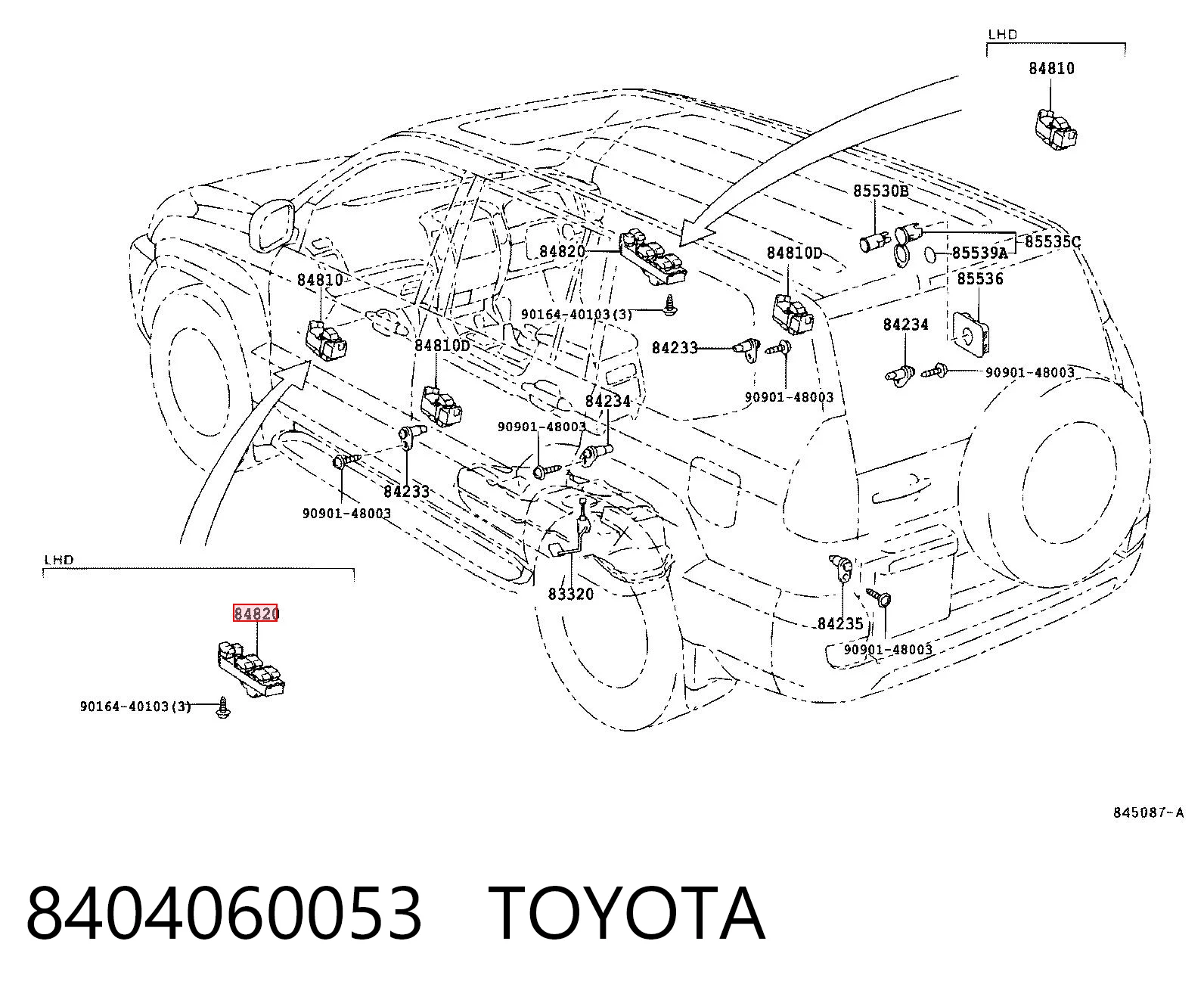 8404060053 Toyota Unidade de botões de controlo de elevador de vidro de consola central