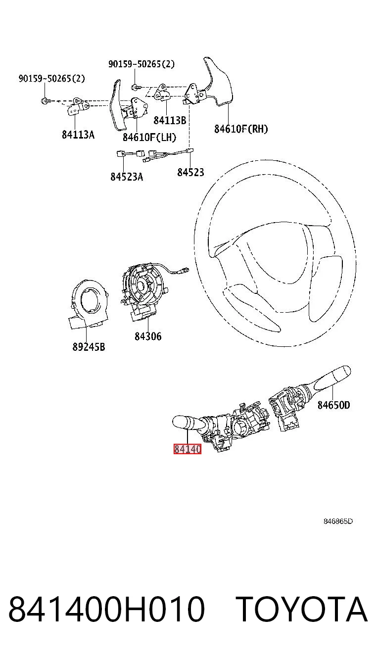 841400H010 Toyota Comutador esquerdo instalado na coluna da direção