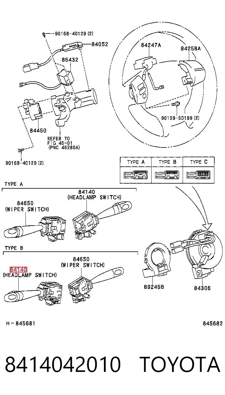 8414042010 Toyota Comutador esquerdo instalado na coluna da direção
