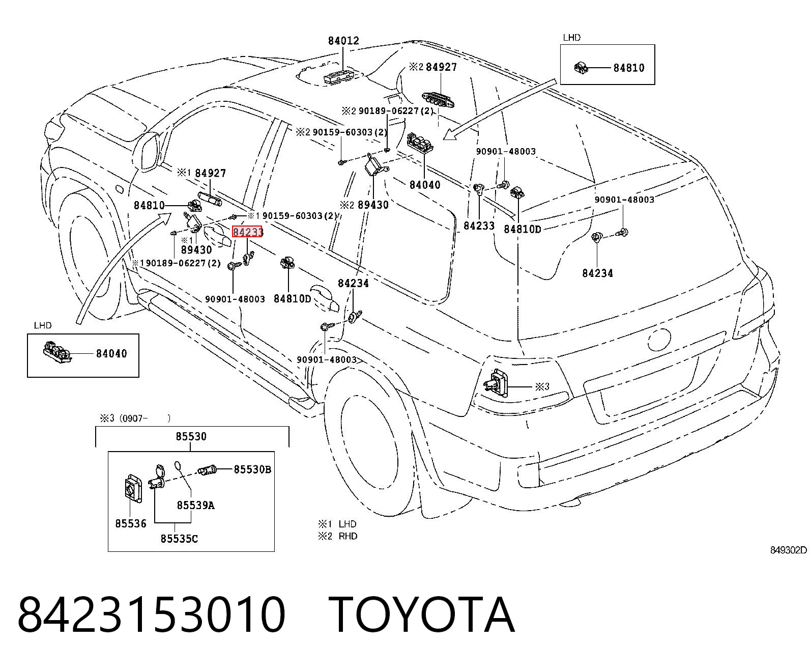 8423153010 Toyota Sensor de fechamento de portas (interruptor de fim de carreira)