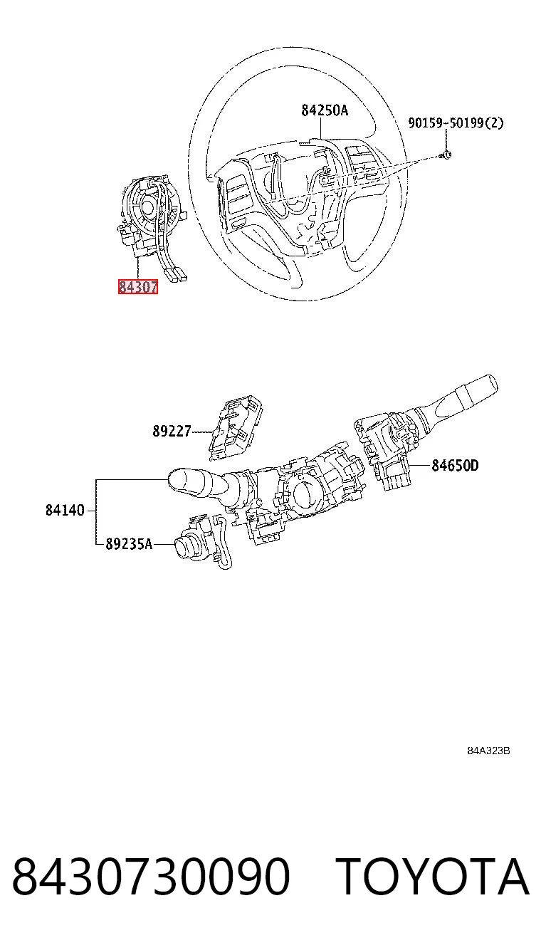 8430730090 Toyota Anel AIRBAG de contato, cabo plano do volante