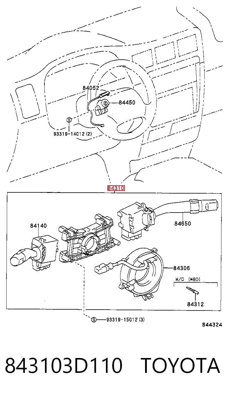 Comutador instalado na coluna da direção, montado para Toyota Hilux N