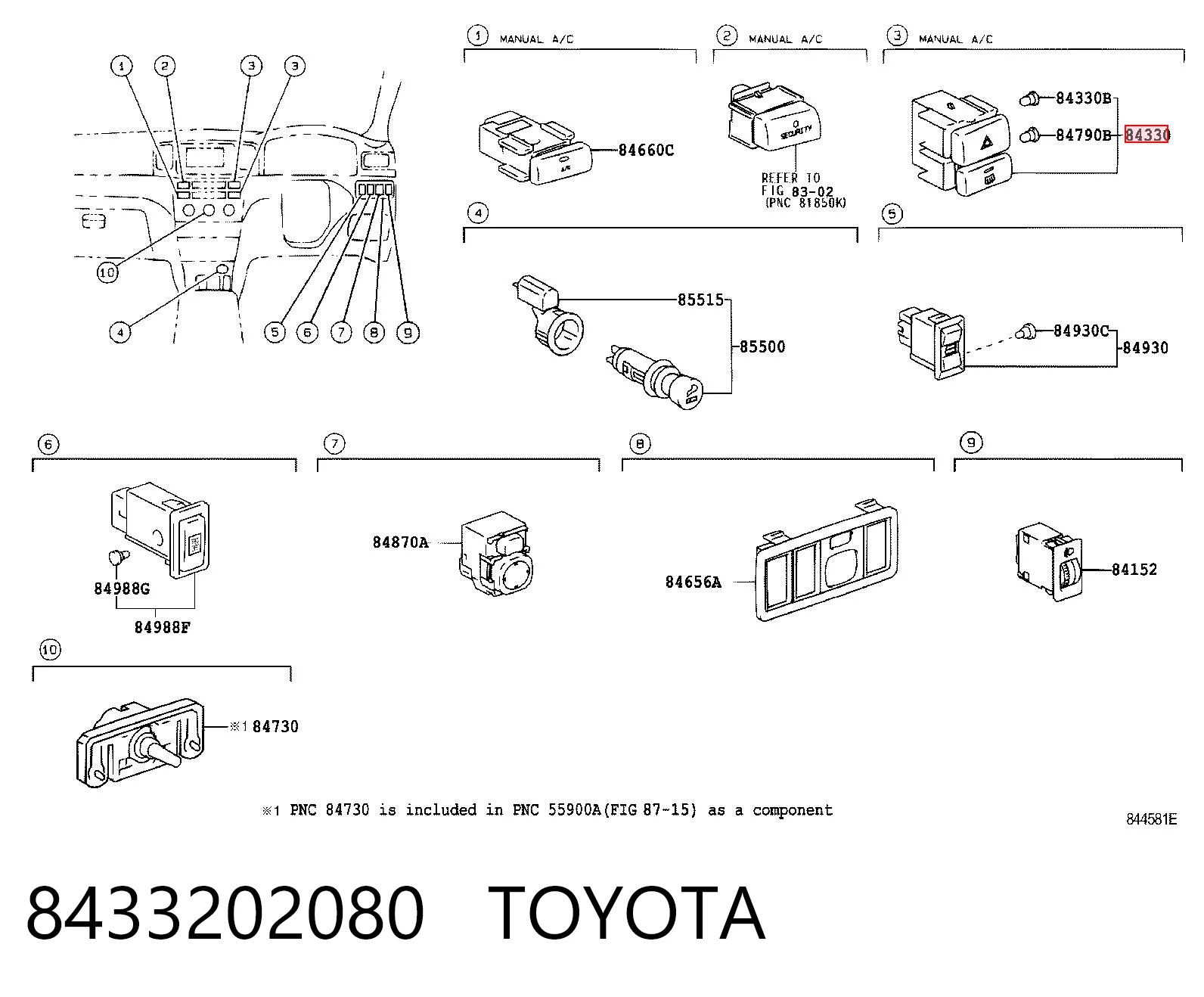 Botão de ativação do sinal de emergência para Toyota Corolla E12U