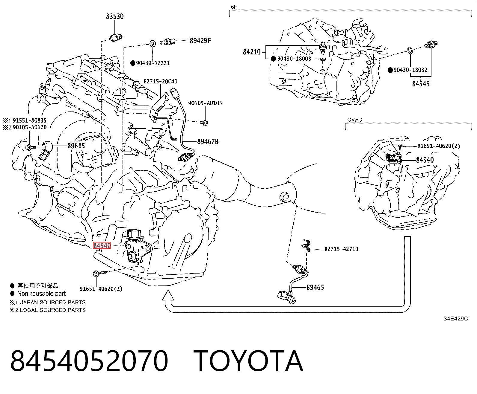 8454052070 Toyota Sensor de velocidade neutral